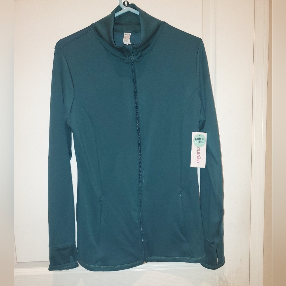 Green, zip up sweater